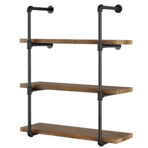 Structure d'Étagère Murale Industrielle en Tuyaux de Fer - Support 4 Niveaux Style Vintage - Noir Mat (Planches non incluses)