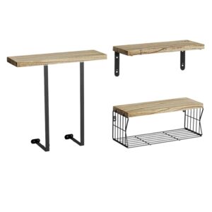 Étagère Flottante à 4 Niveaux en Bois et Acier avec Porte-Serviettes - Support Mural Étanche et Antirouille - 40 cm